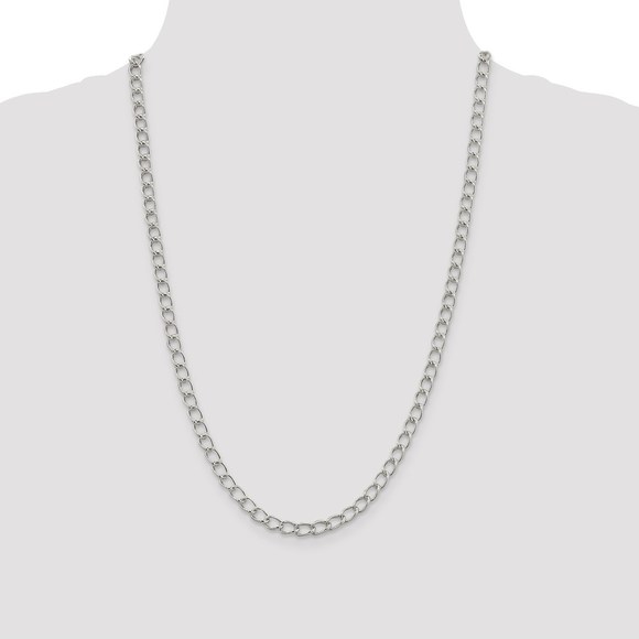 925 Silver 5.3mm Half Round Wire Curb Link Chain Charm Bracelet Starter, 7" - Picture 2 of 5